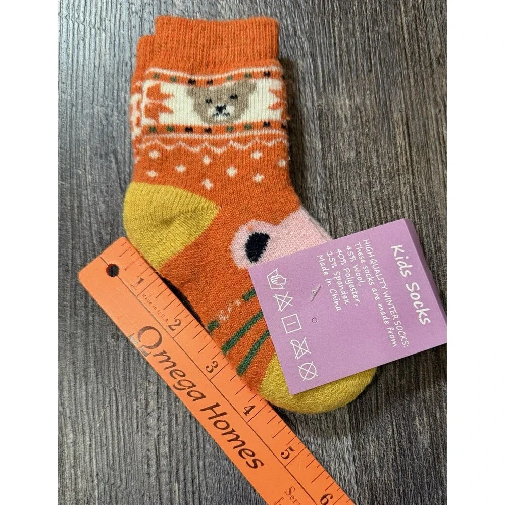 Kids Wool Blend Winter Socks Bear Fox Orange Cozy Toddler